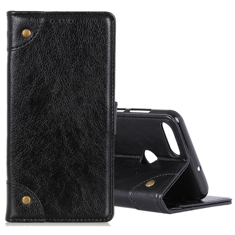 

For Motorola Moto E6 Play Copper Buckle Nappa Texture Horizontal Flip Leather Case with Holder & Card Slots & Wallet(Black)