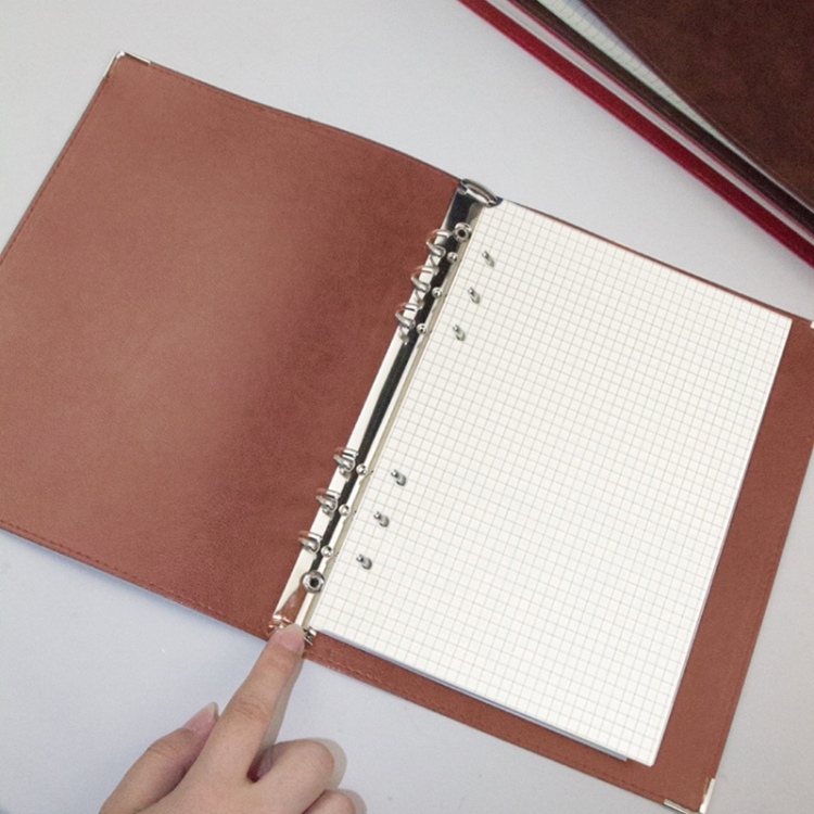 

A5 Faux Leather Loose-leaf Grid Notebook, Style:Checkered Core(Brown)