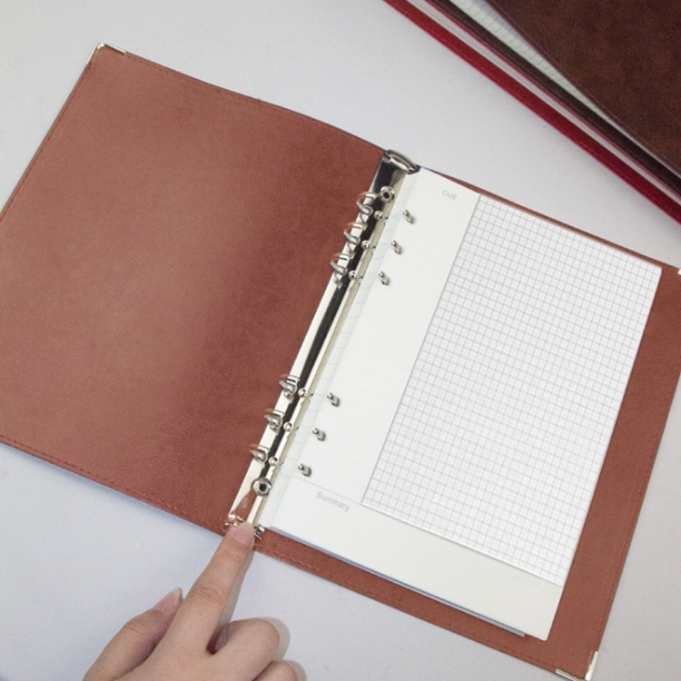 

A5 Faux Leather Loose-leaf Grid Notebook, Style:Cornell Checkered Core(Brown)