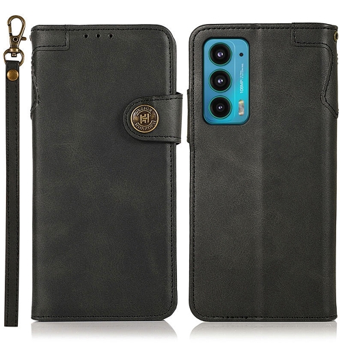 

For Motorola Edge 20 KHAZNEH Dual-Splicing Cowhide Texture Horizontal Flip Leather Case with Holder & Card Slots & Wallet & Photo Frame & Lanyard(Black)