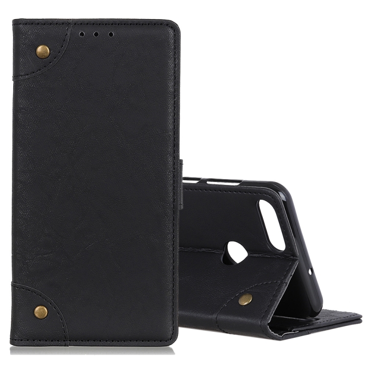 

For Motorola Moto E6 Play Copper Buckle Retro Crazy Horse Texture Horizontal Flip Leather Case with Holder & Card Slots & Wallet(Black)