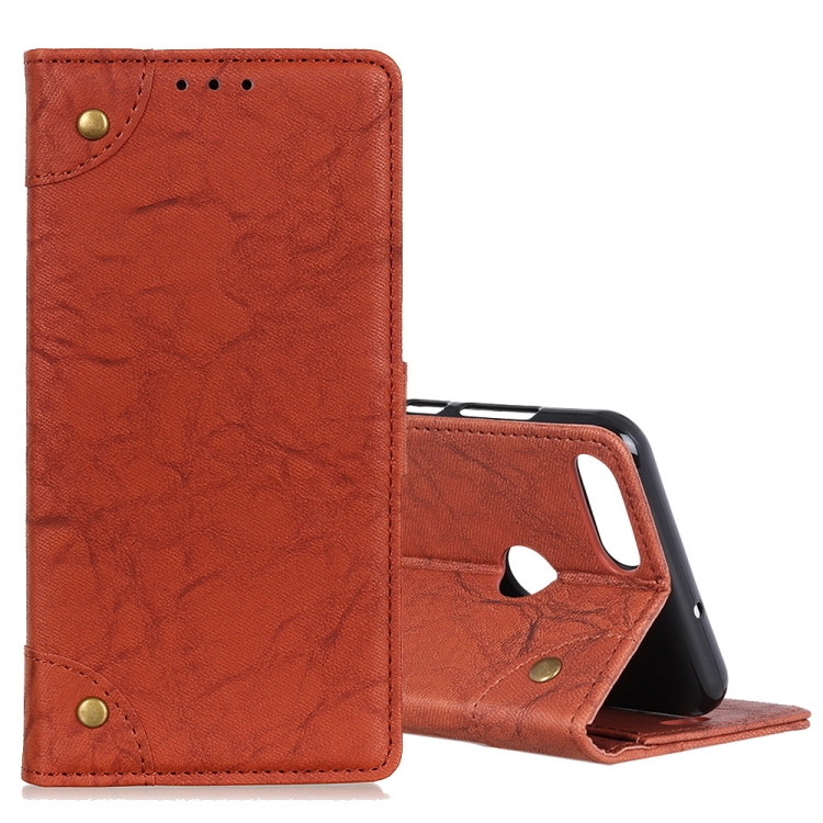 

For Motorola Moto E6 Play Copper Buckle Retro Crazy Horse Texture Horizontal Flip Leather Case with Holder & Card Slots & Wallet(Brown)