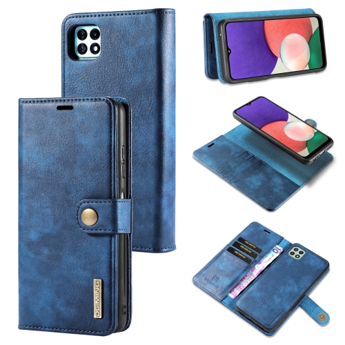 

For Samsung Galaxy A22 5G DG.MING Crazy Horse Texture Flip Detachable Magnetic Leather Case with Holder & Card Slots & Wallet(Blue)
