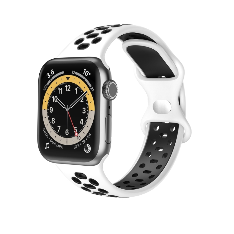 

Two-color 8-buckle Silicone Replacement Strap Watchband For Apple Watch Series 7 41mm / 6 & SE & 5 & 4 40mm / 3 & 2 & 1 38mm(White Black)