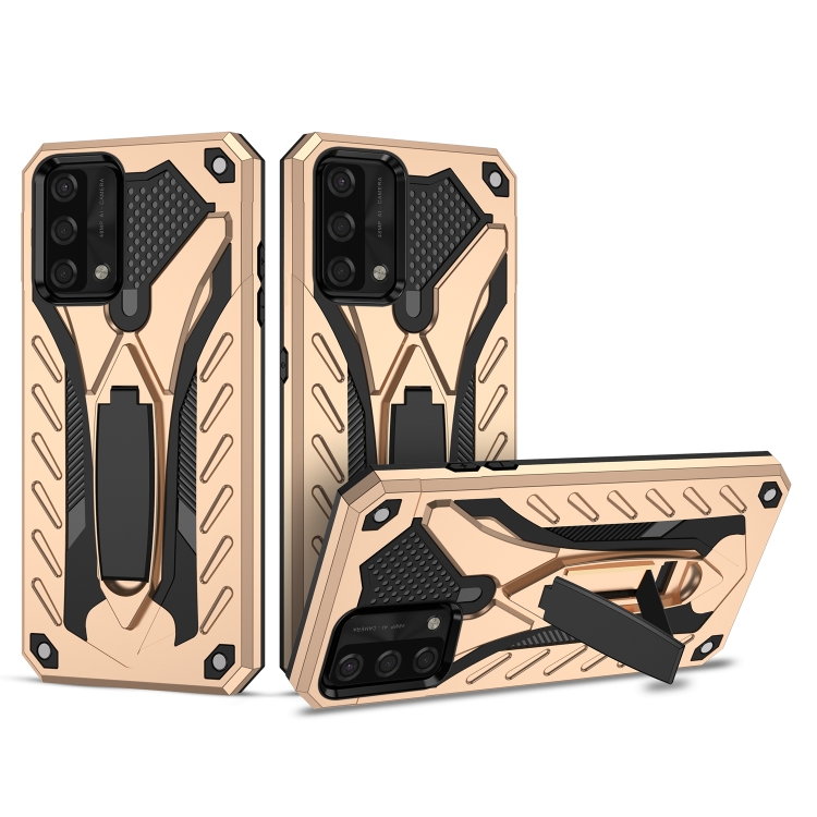 

For OPPO A74 4G Shockproof TPU + PC Protective Case with Holder(Gold)