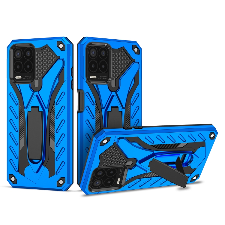 

For OPPO Realme 8 5G Shockproof TPU + PC Protective Case with Holder(Blue)