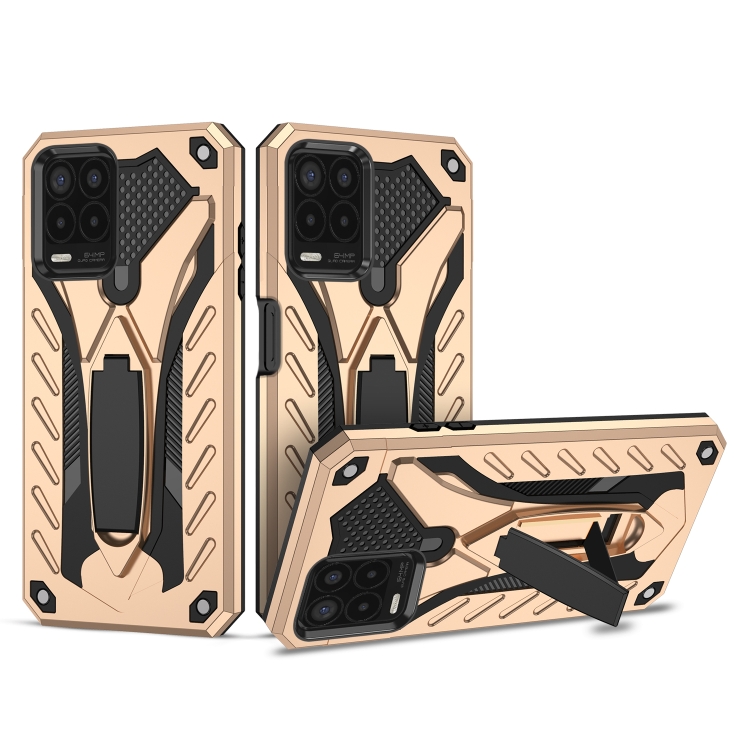 

For OPPO Realme 8 5G Shockproof TPU + PC Protective Case with Holder(Gold)
