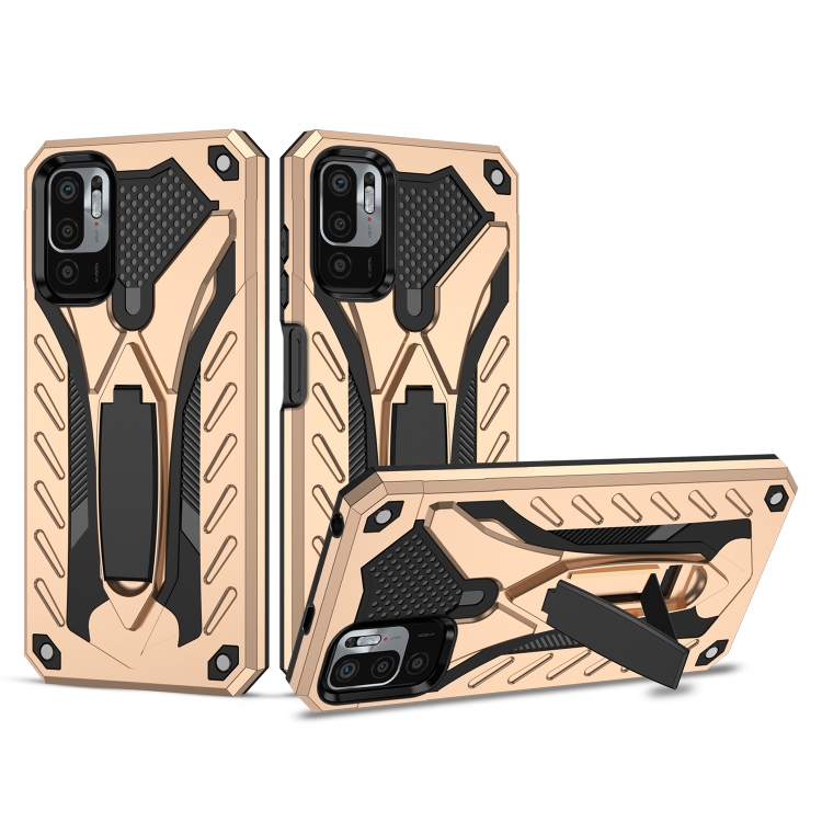 

For Xiaomi Redmi Note 10 5G / Poco M3 Pro 5G Shockproof TPU + PC Protective Case with Holder(Gold)