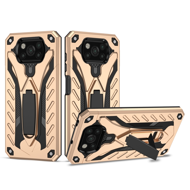 

For Xiaomi Poco X3 / X3 NFC / X3 Pro Shockproof TPU + PC Protective Case with Holder(Gold)