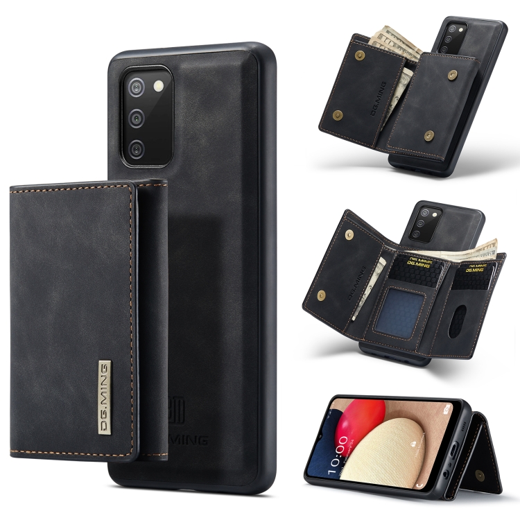 

For Samsung Galaxy A02s DG.MING M1 Series 3-Fold Multi Card Wallet + Magnetic Back Cover Shockproof Case with Holder Function(Black)