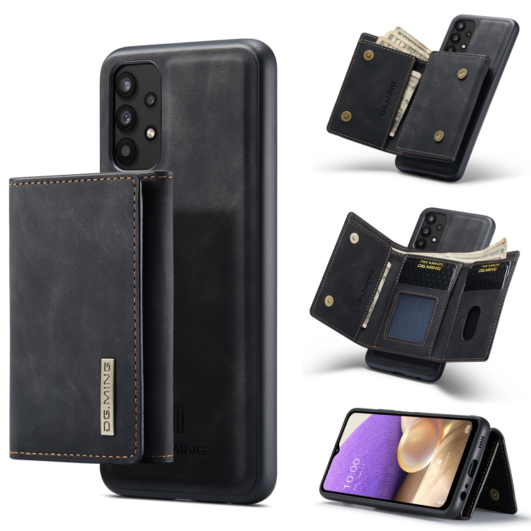 

For Samsung Galaxy A32 5G DG.MING M1 Series 3-Fold Multi Card Wallet + Magnetic Back Cover Shockproof Case with Holder Function(Black)