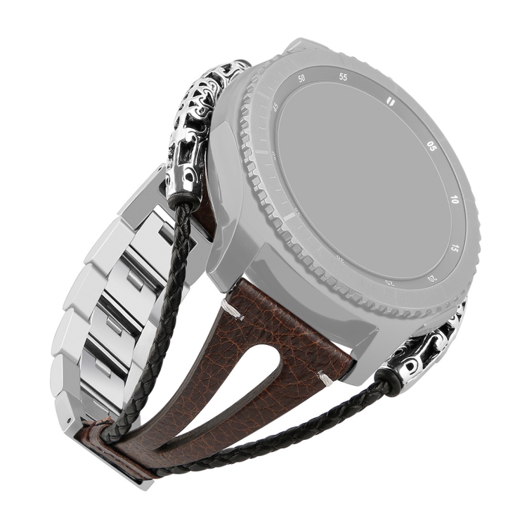 

For Galaxy Watch / Gear S3 46mm Metal Woven Sheepskin Rope Chain Leather Strap Watchband, Style:A(Brown)