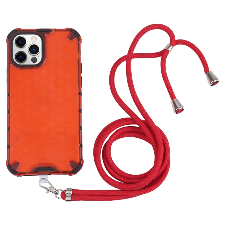 

Shockproof Honeycomb PC + TPU Case with Neck Lanyard For iPhone 12 Pro Max(Red)