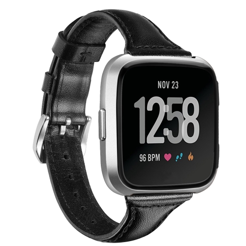 

For Fitbit Versa 2 Smart Watch Leather Wrist Strap Watchband, Shrink Version(Black)