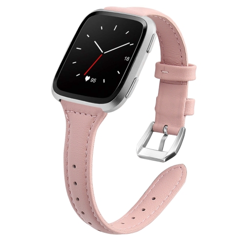 

For Fitbit Versa 2 Smart Watch Genuine Leather Wrist Strap Watchband, Shrink Version(Rose Pink)