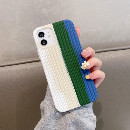 

Herringbone Texture Silicone Protective Case For iPhone 12(Rainbow Blue)