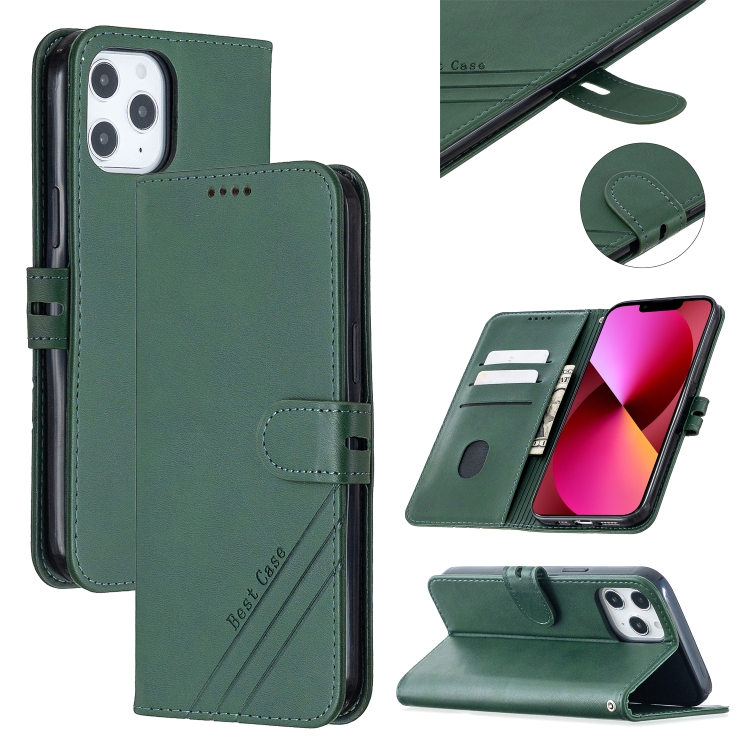 

Stitching Style 2-Color Cow Texture Horizontal Flip PU Leather Case with Holder & Card Slot & Lanyard For iPhone 13(Green)