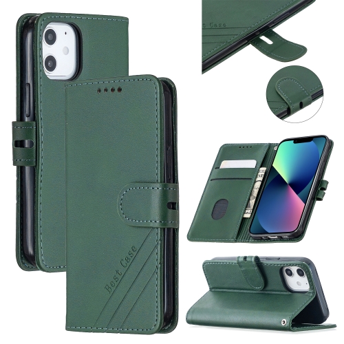 

Stitching Style 2-Color Cow Texture Horizontal Flip PU Leather Case with Holder & Card Slot & Lanyard For iPhone 13 mini(Green)