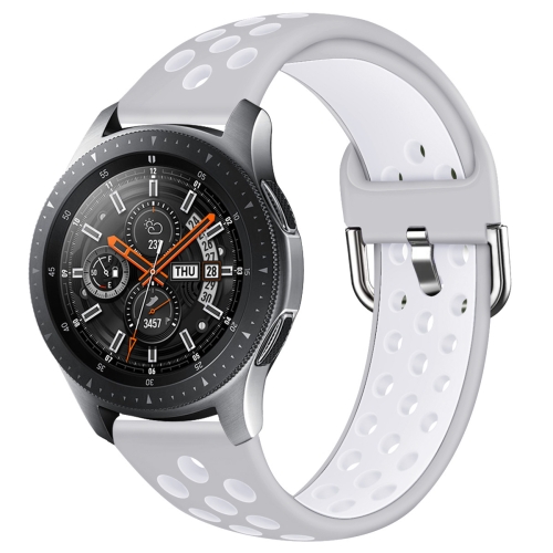 

For Galaxy Watch 46 / S3 / Huawei Watch GT 1 / 2 22mm Smart Watch Silicone Double Color Wrist Strap Watchband, Size:L(Grey White)