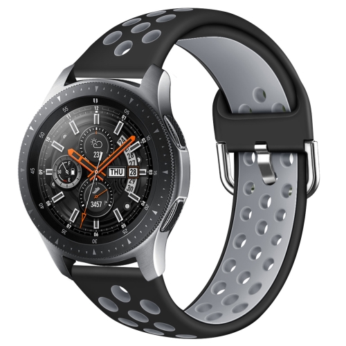 

For Galaxy Watch 46 / S3 / Huawei Watch GT 1 / 2 22mm Smart Watch Silicone Double Color Wrist Strap Watchband, Size:L(Black Grey)