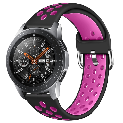 

For Galaxy Watch 46 / S3 / Huawei Watch GT 1 / 2 22mm Smart Watch Silicone Double Color Wrist Strap Watchband, Size:S(Black Rose Purple)