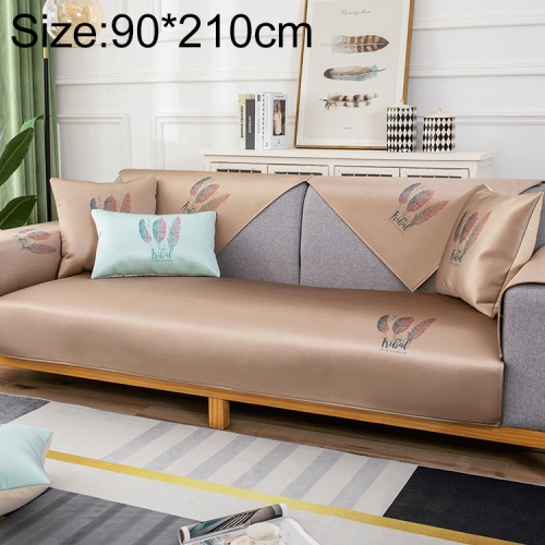 

Feather Pattern Summer Ice Silk Non-slip Full Coverage Sofa Cover, Size:90x210cm(Coffee)