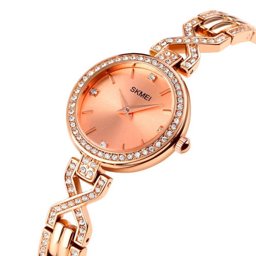 

SKMEI 1738 Diamond Round Dial Bracelet Watch Quartz Movement Watch for Ladies(Rose Gold)