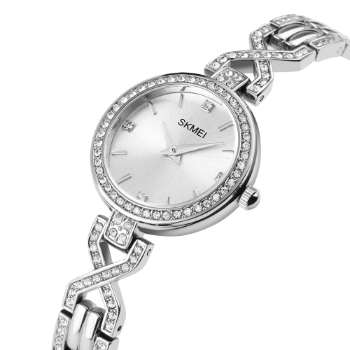 

SKMEI 1738 Diamond Round Dial Bracelet Watch Quartz Movement Watch for Ladies(Silver)