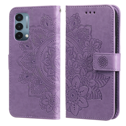 

For OnePlus Nord N200 5G 7-petal Flowers Embossing Pattern Horizontal Flip PU Leather Case with Holder & Card Slots & Wallet & Photo Frame(Light Purple)