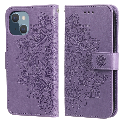 

7-petal Flowers Embossing Pattern Horizontal Flip PU Leather Case with Holder & Card Slots & Wallet & Photo Frame For iPhone 13 Mini(Light Purple)