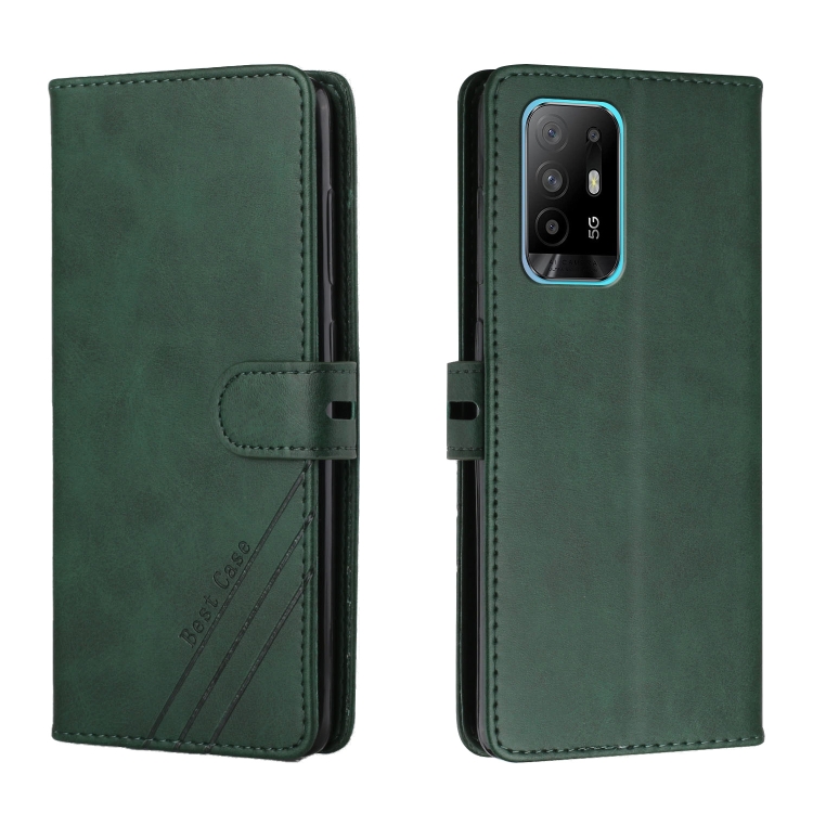 

For OPPO A94 5G / A95 5G Stitching Style 2-Color Cow Texture Horizontal Flip PU Leather Case with Holder & Card Slot & Lanyard(Green)