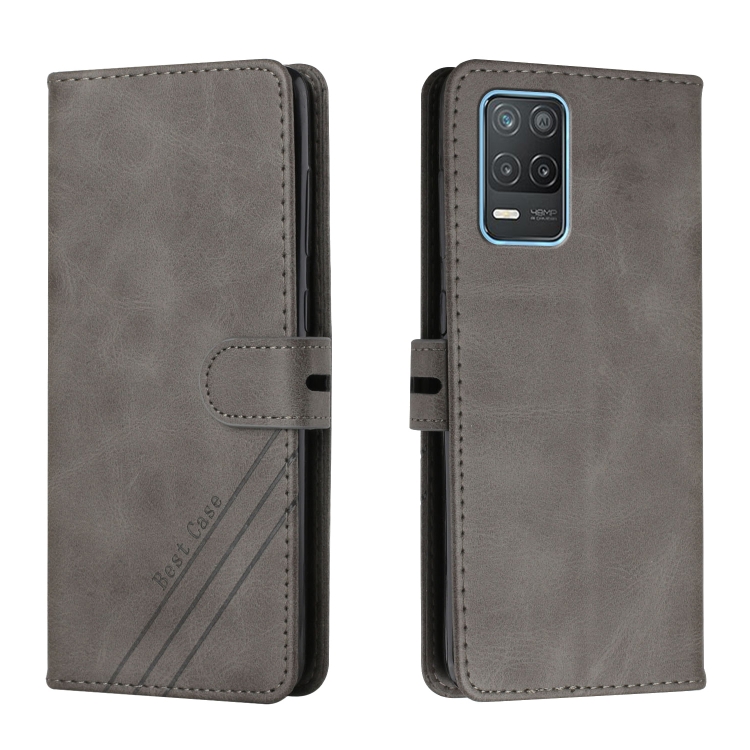 

For Realme 8 5G Stitching Style 2-Color Cow Texture Horizontal Flip PU Leather Case with Holder & Card Slot & Lanyard(Gray)