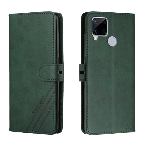

For Realme C15 Stitching Style 2-Color Cow Texture Horizontal Flip PU Leather Case with Holder & Card Slot & Lanyard(Green)