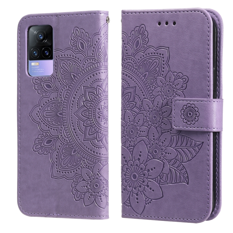

For vivo Y73 2021 7-petal Flowers Embossing Pattern Horizontal Flip PU Leather Case with Holder & Card Slots & Wallet & Photo Frame(Light Purple)