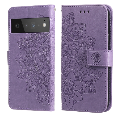 

For Google Pixel 6 Pro 7-petal Flowers Embossing Pattern Horizontal Flip PU Leather Case with Holder & Card Slots & Wallet & Photo Frame(Light Purple)