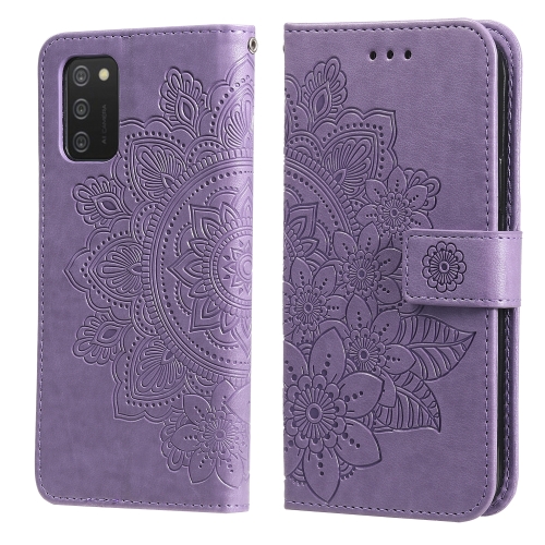 

For Samsung Galaxy A03s 7-petal Flowers Embossing Pattern Horizontal Flip PU Leather Case with Holder & Card Slots & Wallet & Photo Frame(Light Purple)