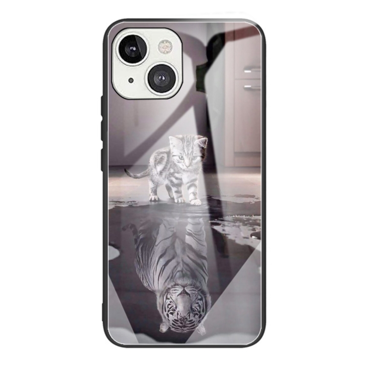 

Colorful Painted Glass Shockproof Protective Case For iPhone 13(Cat)