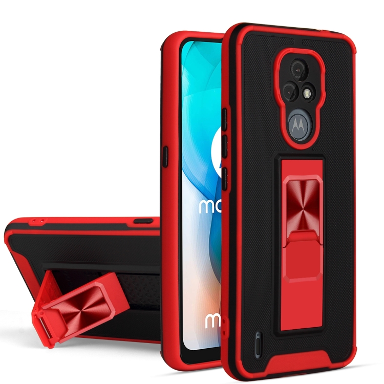 

For Motorola Moto E7 Dual-color Skin Feel TPU + PC Magnetic Shockproof Case with Invisible Holder(Red)