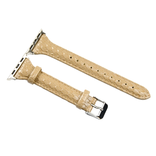 

Snake Texture Small Waist Leather Replacement Strap Watchband For Apple Watch Series 6 & SE & 5 & 4 44mm / 3 & 2 & 1 42mm(Khaki)