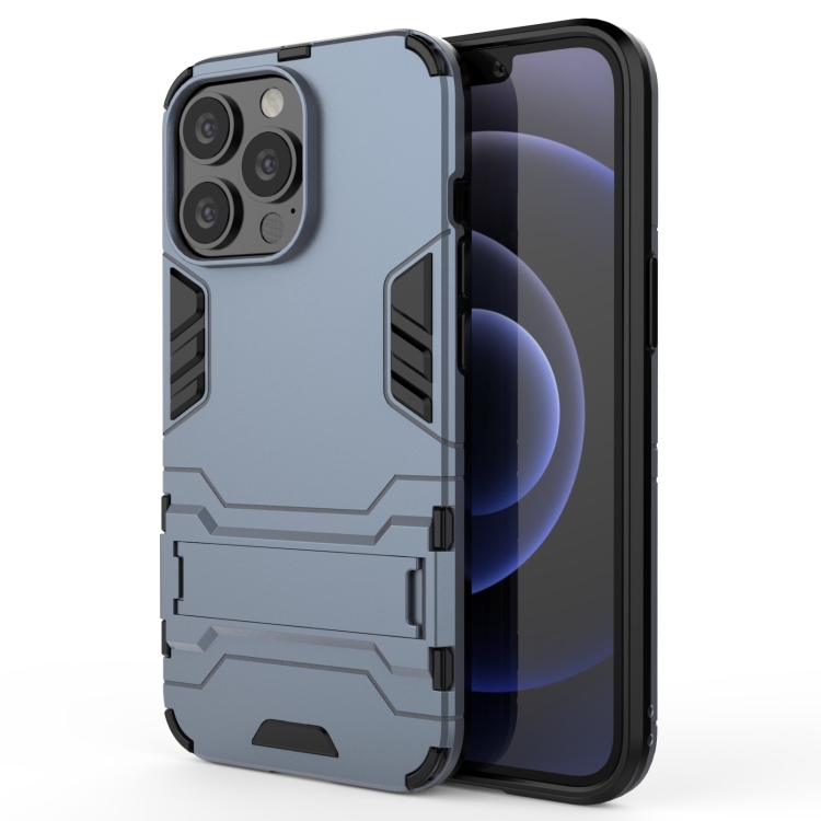 

PC + TPU Shockproof Protective Case with Invisible Holder For iPhone 13 Pro(Navy Blue)