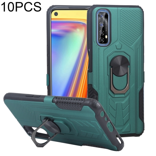 

10 PCS Shield Armor PC+TPU Protective Case with 360 Degree Rotation Ring Holder For OPPO Realme 7(Cyan)