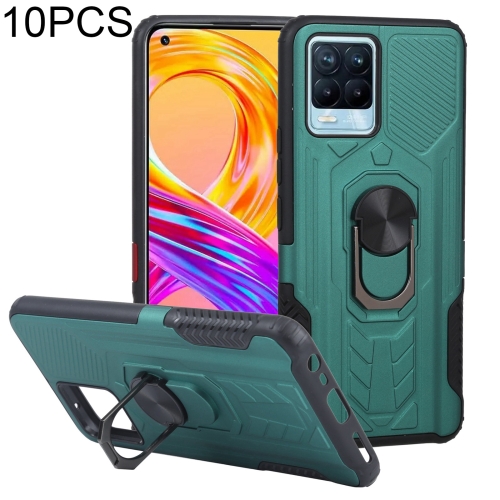 

10 PCS Shield Armor PC+TPU Protective Case with 360 Degree Rotation Ring Holder For OPPO Realme 8 / 8 Pro(Cyan)