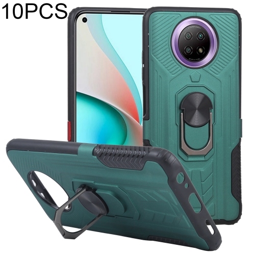 

10 PCS Shield Armor PC+TPU Protective Case with 360 Degree Rotation Ring Holder For Xiaomi Redmi Note 9 5G(Cyan)