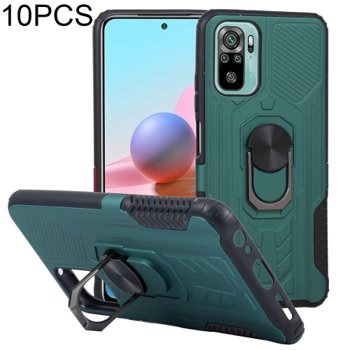 

10 PCS Shield Armor PC+TPU Protective Case with 360 Degree Rotation Ring Holder For Xiaomi Redmi Note 10(Cyan)