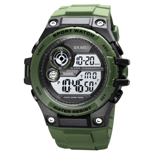 

SKMEI 1759 Dual Time Digital Display Waterproof PU Leather Strap Luminous Electronic Watch(Army Green)