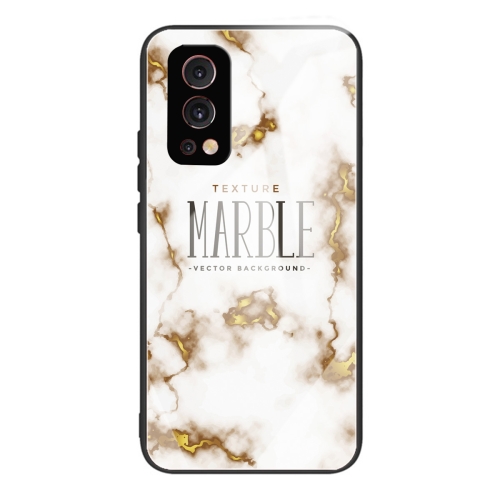 

Marble Tempered Glass Back Cover TPU Border Case For OnePlus Nord 2 5G(HCBL-1)