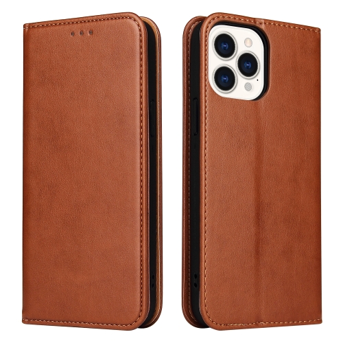 Fierre Shann PU Leather Texture Horizontal Flip Leather Case with Holder & Card Slots & Wallet For iPhone 13 Pro(Brown)