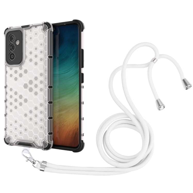 

For Samsung Galaxy A82 5G Shockproof Honeycomb PC + TPU Case with Neck Lanyard(White)