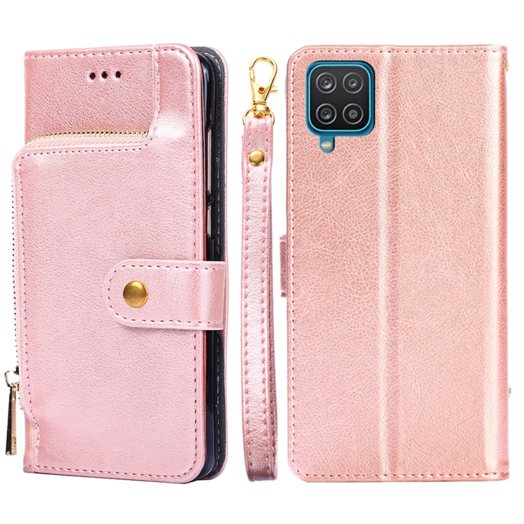 

For Samsung Galaxy A12 Zipper Bag PU + TPU Horizontal Flip Leather Case with Holder & Card Slot & Wallet & Lanyard(Rose Gold)