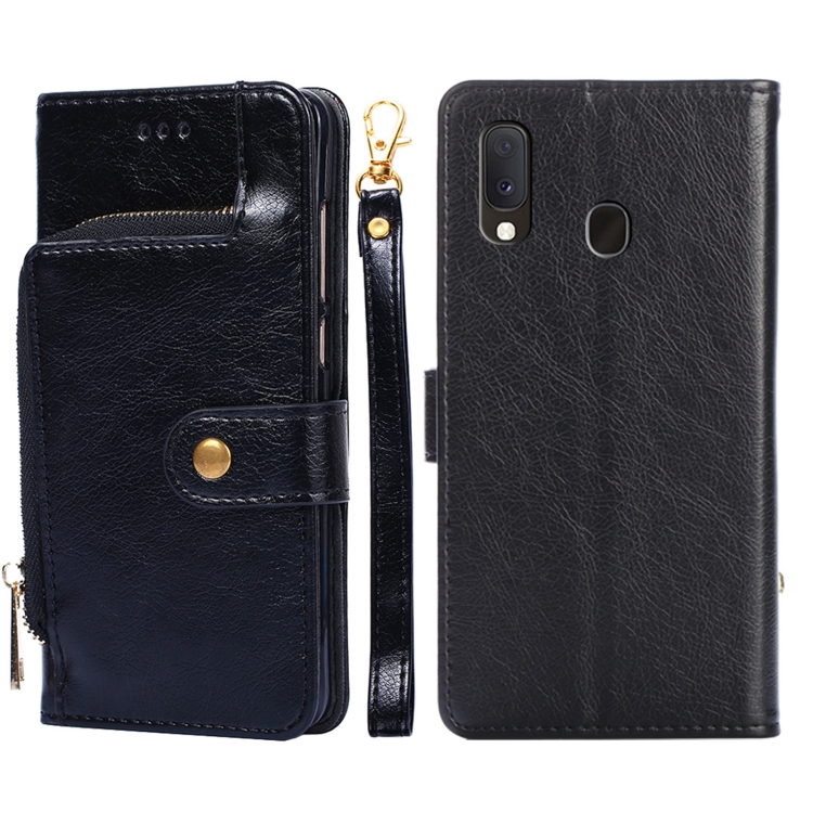 

For Samsung Galaxy A20e Zipper Bag PU + TPU Horizontal Flip Leather Case with Holder & Card Slot & Wallet & Lanyard(Black)